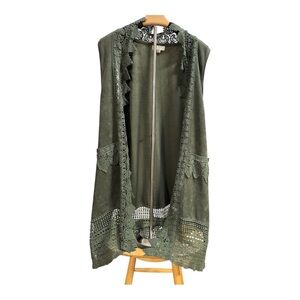 Umgee Suede Knit Olive Green Vest Cardigan Sz Small